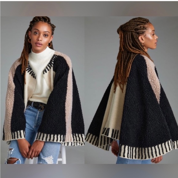 ANTHROPOLOGIE “ PONCHO” DUSK & DAWN CAPELET WOOL BLEND PATCHWORK CAPE ONE SIZE - Picture 1 of 16